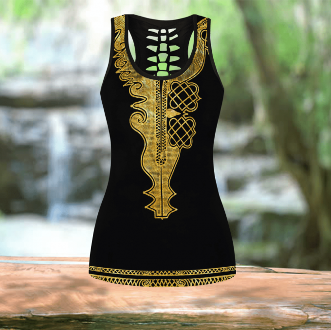 African Golden Dashiki Pattern 3D Over Printed Legging &Amp; Tank Top