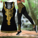 African Golden Dashiki Pattern 3D Over Printed Legging & Tank Top