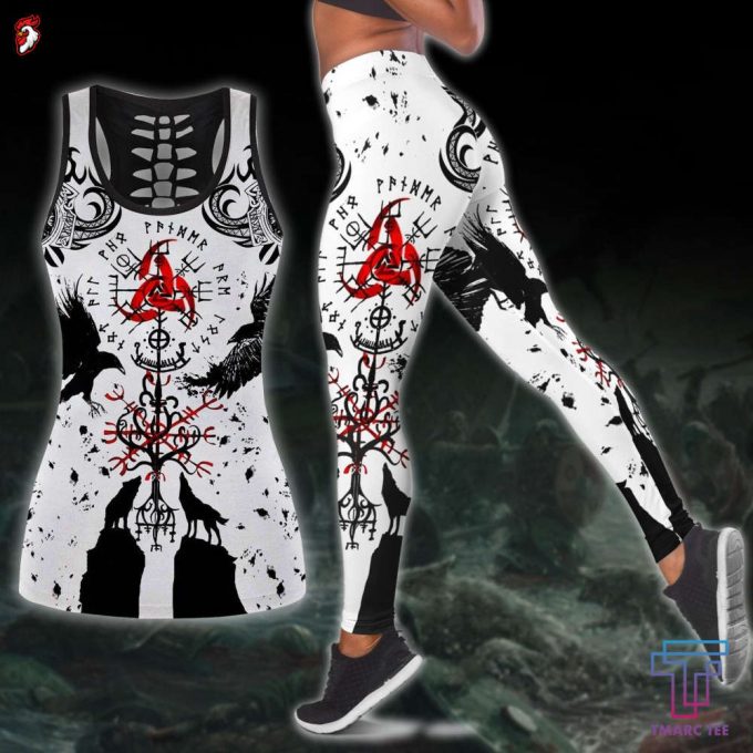 Fan Gifts Vkings Tattoo Leggings And Hollow Out Tank Top