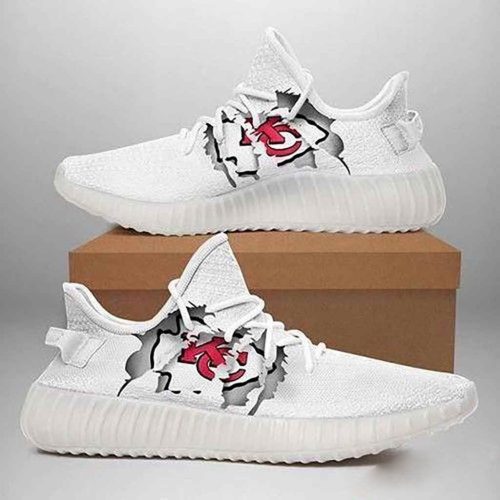 Kansas City Chiefs NFL Ripped White Yeezy Sneaker For Men Women Fans