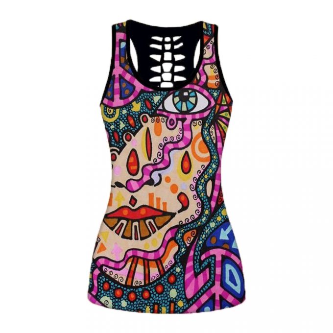 Premium Hippie Girl Eyes 3D Over Printed Legging &Amp; Tank Top