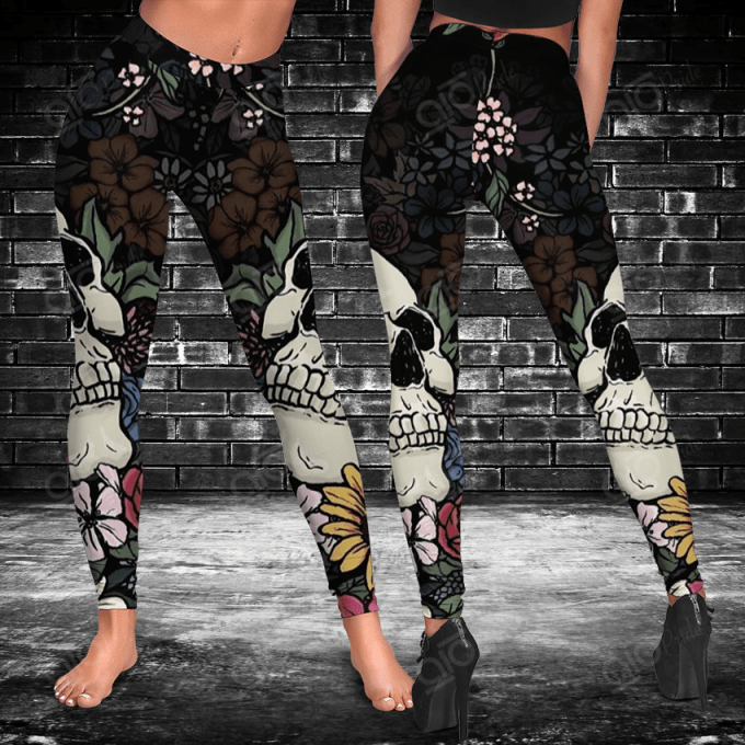 Skull Flowers Art Hollow Tank Top Or Legging