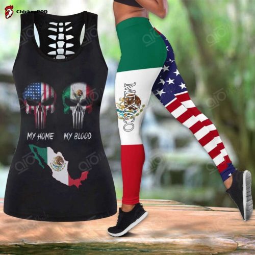 Sport Gift – America My Home Mexico My Blood Skull Hollow Tank Top or Legging