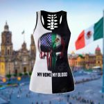 Sport Gift – America My Home Mexico My Blood Skull Hollow Tank Top or Legging