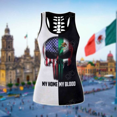 Sport Gift – America My Home Mexico My Blood Skull Hollow Tank Top or Legging