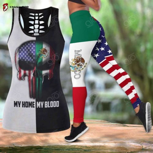 Sport Gift – America My Home Mexico My Blood Skull Hollow Tank Top or Legging