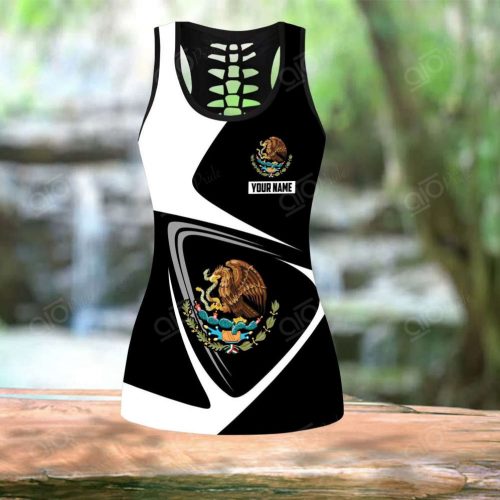 Sport Gift – Customize Mexico Coat Of Arms & Flag Hollow Tank Top Or Legging