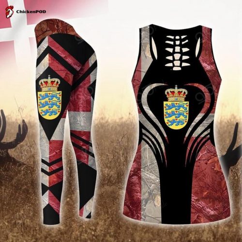 Sport Gift – Denmark Coat Of Arms & Flag Hollow Tank Top or Legging