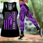 Sport Gift – Epilepsy Awareness Ribbon & US Flag Hollow Tank Top or Legging