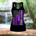 Sport Gift – Epilepsy Awareness Ribbon & US Flag Hollow Tank Top or Legging