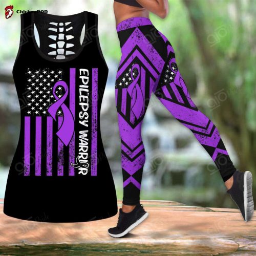 Sport Gift – Epilepsy Awareness Ribbon & US Flag Hollow Tank Top or Legging