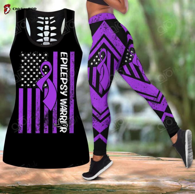 Sport Gift – Epilepsy Awareness Ribbon &Amp;Amp; Us Flag Hollow Tank Top Or Legging