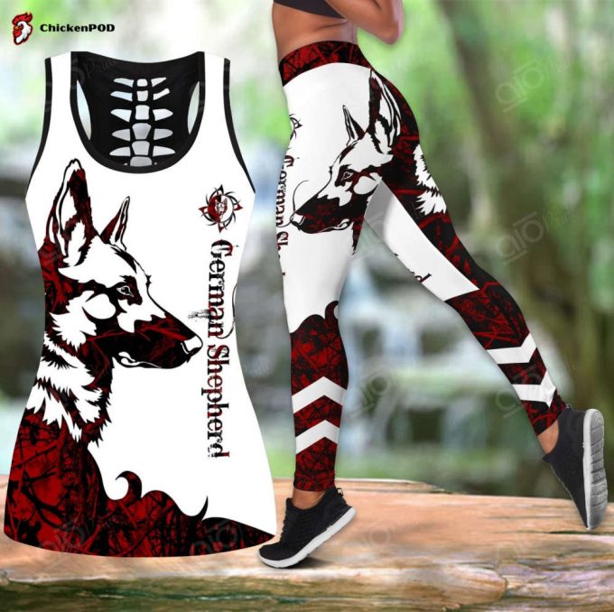 Sport Gift – German Shepherd Red Tattoos Hollow Tank Top Or Legging