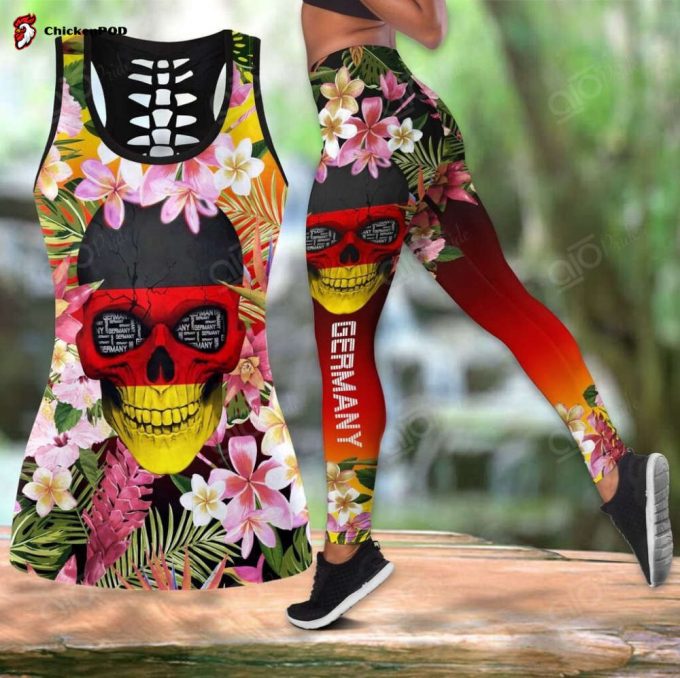 Sport Gift – Germany Skull &Amp;Amp; Flower Style Hollow Tank Top Or Legging