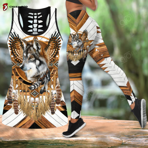 Sport Gift Native Wolf 3D Hollow Tank Top Or High Waist Leggings