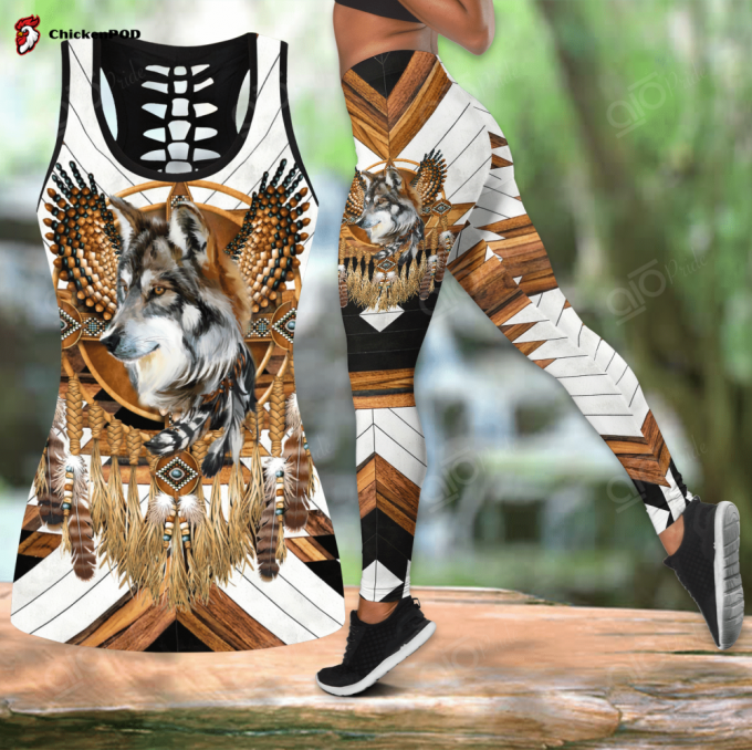 Sport Gift Native Wolf 3D Hollow Tank Top Or High Waist Leggings