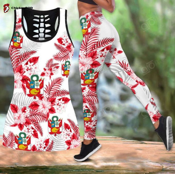 Sport Gift – Peru Flower &Amp;Amp; Coat Of Arms Hollow Tank Top Or Legging