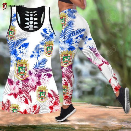 Sport Gift – Puerto Rico Flower & Coat Of Arms Hollow Tank Top or Legging