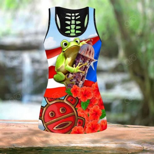 Sport Gift – Puerto Rico Frog & Flower Version 2 Hollow Tank Top or Legging