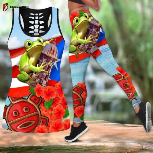 Sport Gift – Puerto Rico Frog & Flower Version 2 Hollow Tank Top or Legging