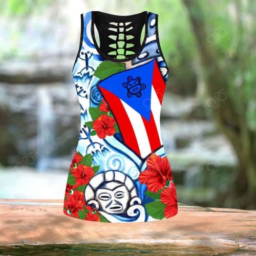 Sport Gift – Puerto Rico Symbol & Flower Version 2 Hollow Tank Top or Legging