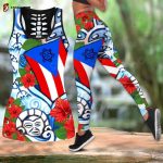 Sport Gift – Puerto Rico Symbol & Flower Version 2 Hollow Tank Top or Legging