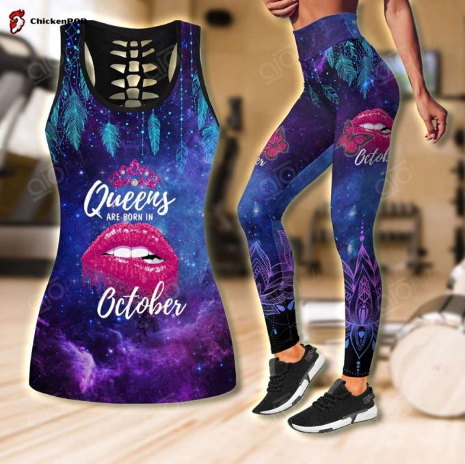 Sport Gift – Queens Are Born In October Galaxy Hollow Tank Top Or Legging