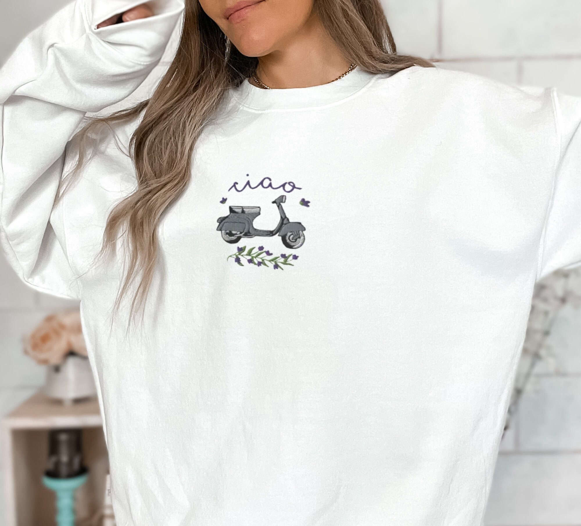 Embroidered Sewciopath Floral Crewneck Sweatshirt: Cute Funny Sewing Lover Gift