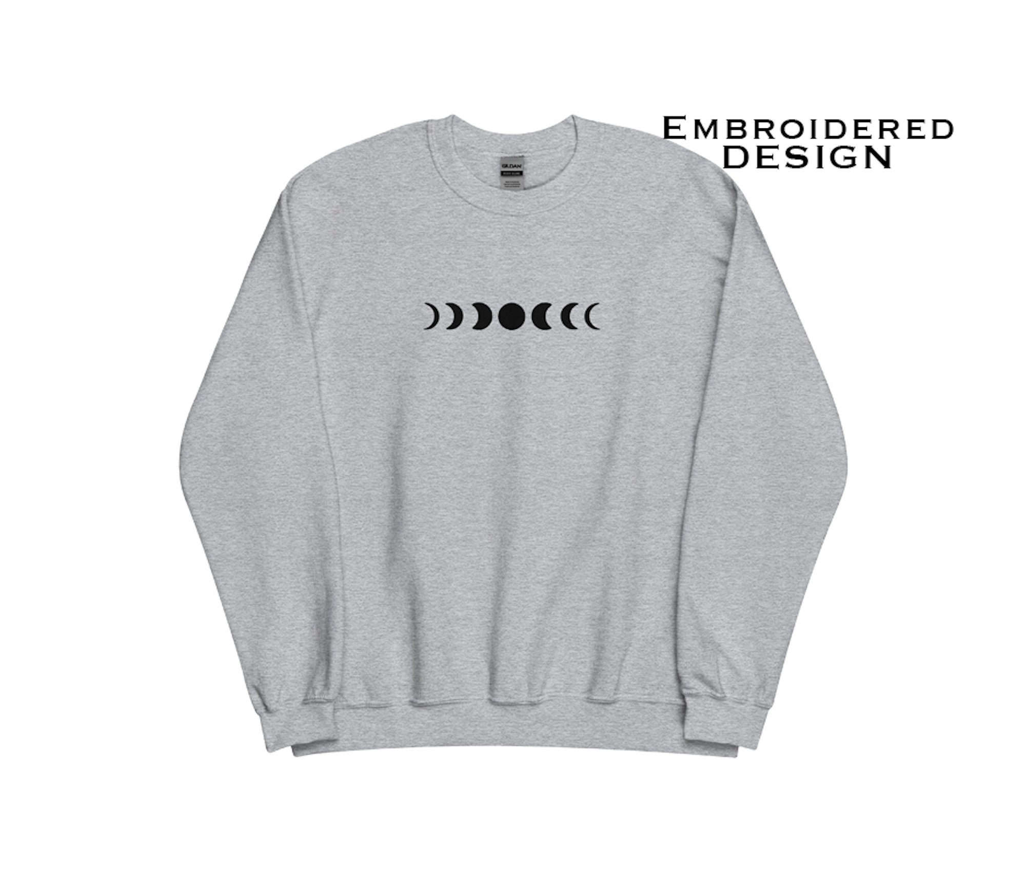 Stylish Embroidered Moon Phases Sweatshirt – Celestial Fashion for Trendsetters