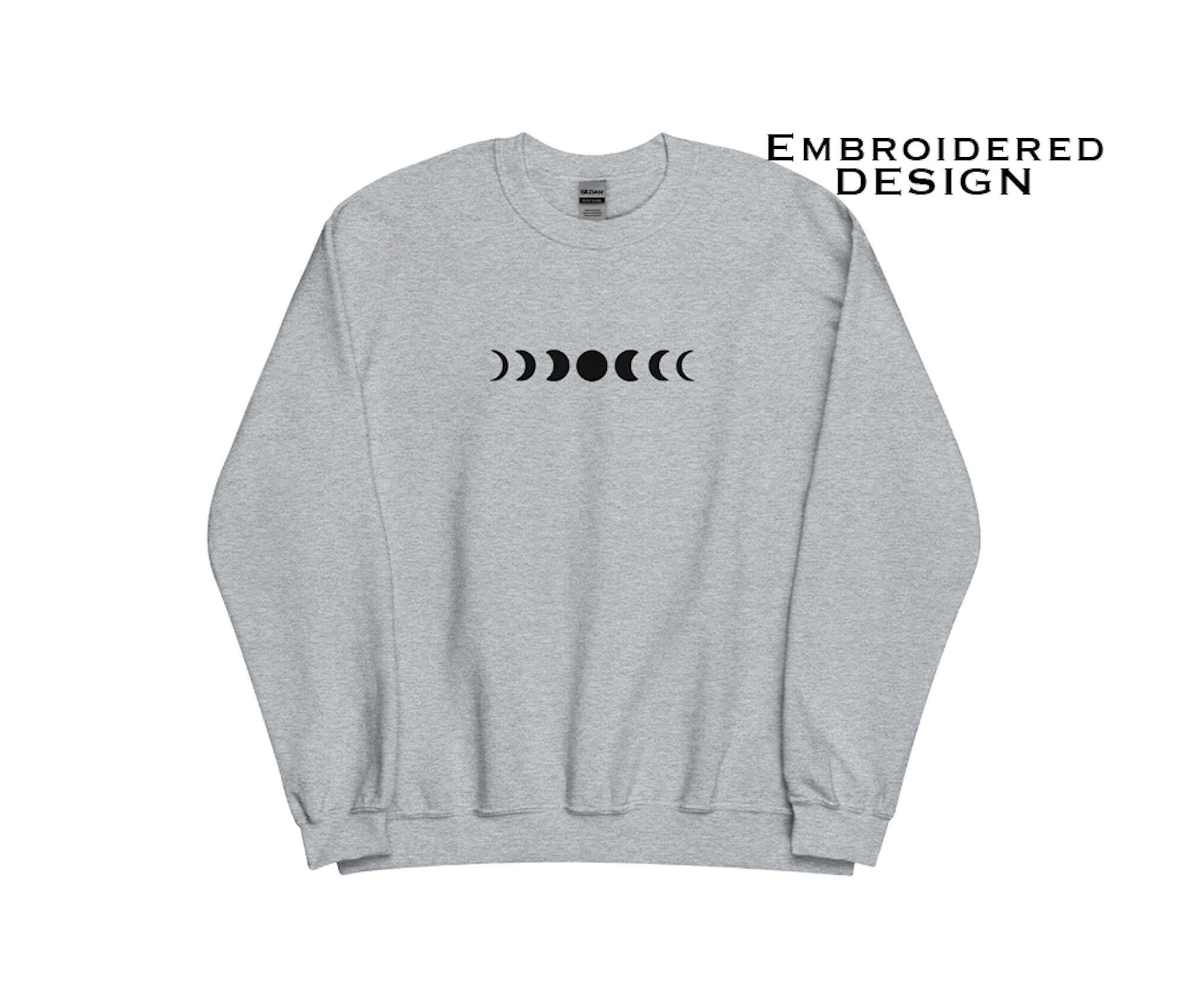 Stylish Embroidered Moon Phases Sweatshirt – Celestial Design for a Trendy Look