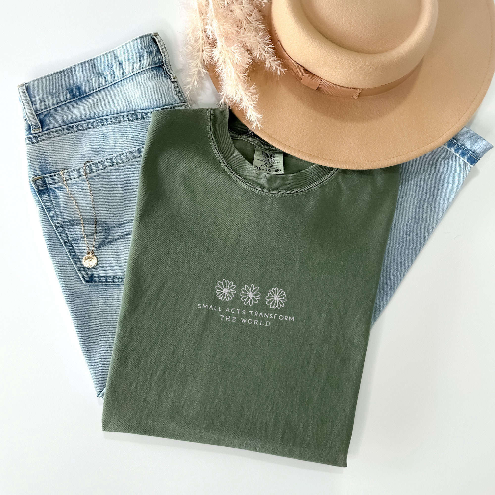 Transform the World with Small Acts: Embroidered Comfort Colors Shirt