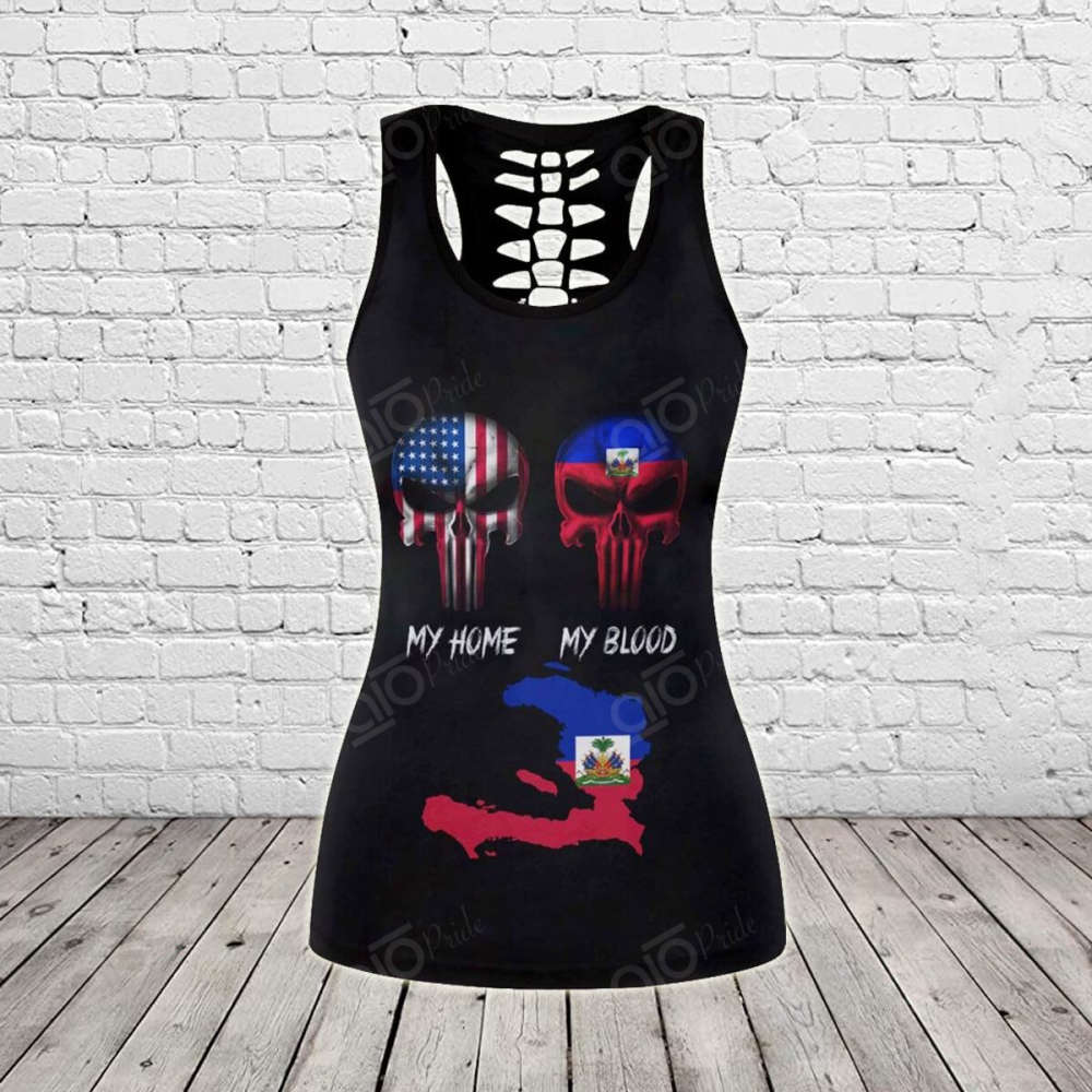 Sport Gift – America My Home Haiti My Blood Hollow Tank Top or Legging