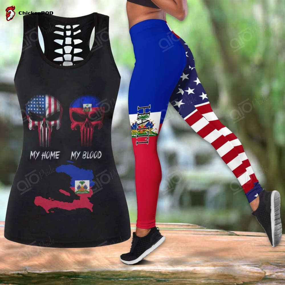 Sport Gift – America My Home Haiti My Blood Hollow Tank Top or Legging