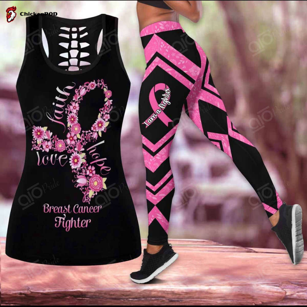 Sport Gift – Breast Cancer Fighter Faith Hope Love Hollow Tank Top or Legging