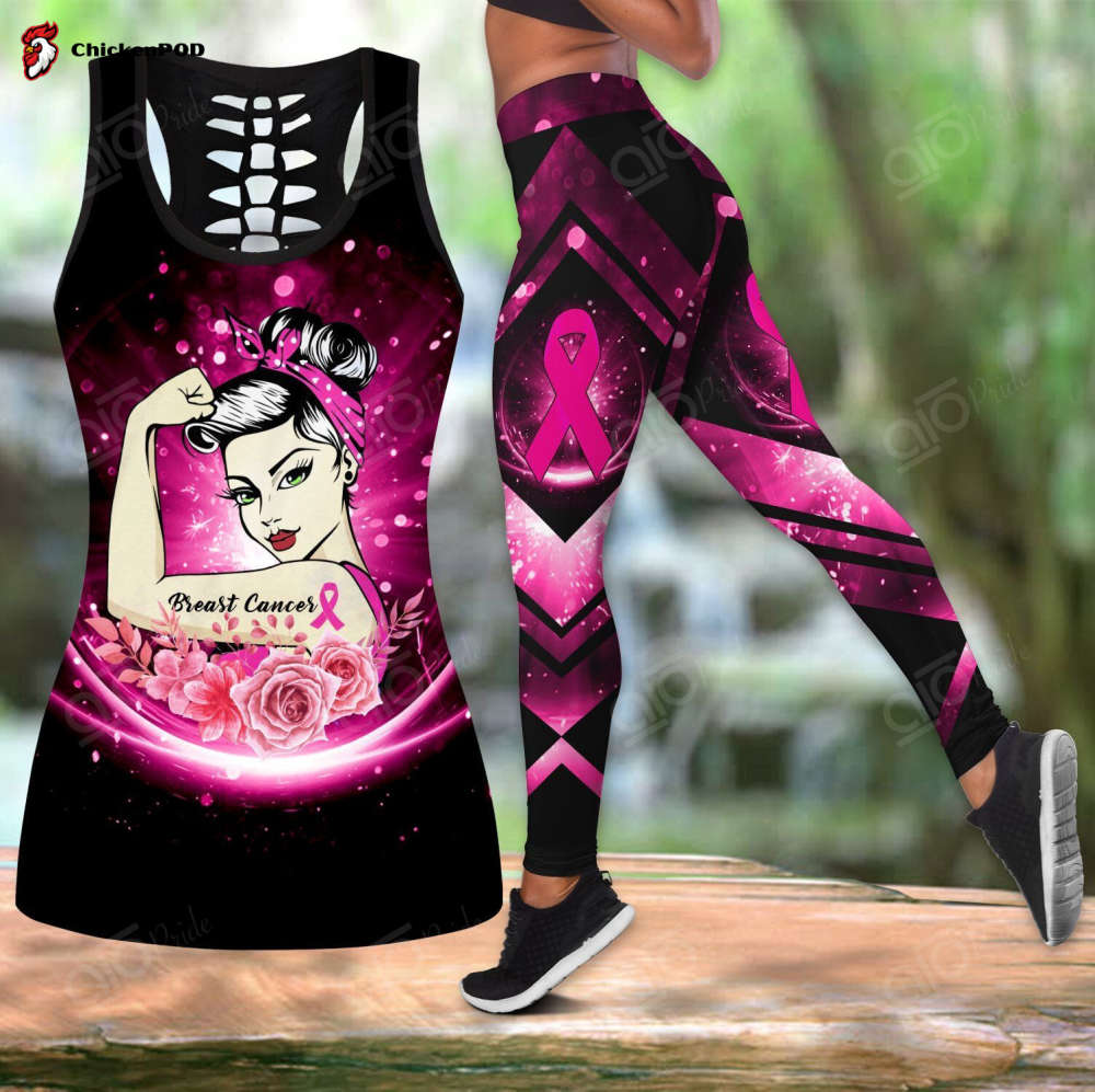 Sport Gift – Breast Cancer Warrior Ribbon Hollow Tank Top or Legging