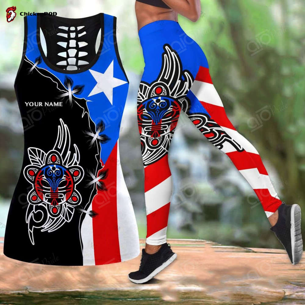 Sport Gift – Customize Puerto Rico Symbol Version 2 Hollow Tank Top or Legging