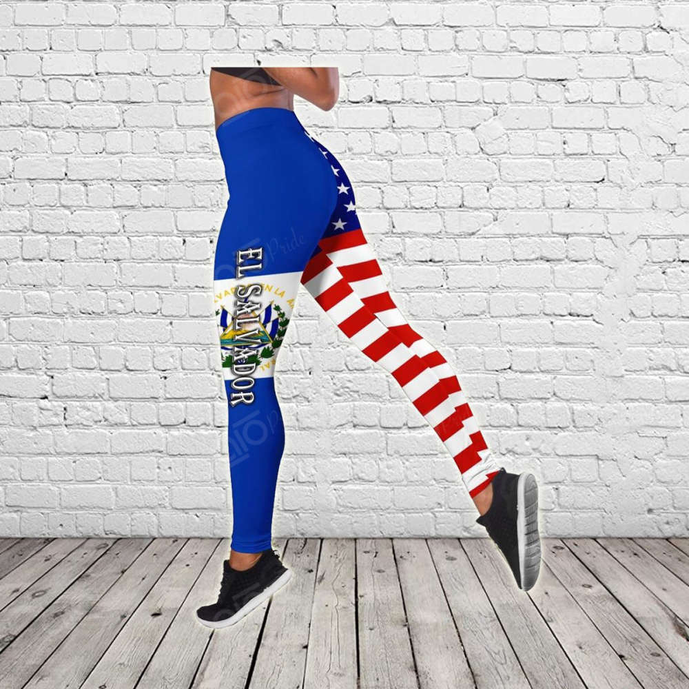 Sport Gift – El Salvador – America Flag Hollow Tank Top or Legging