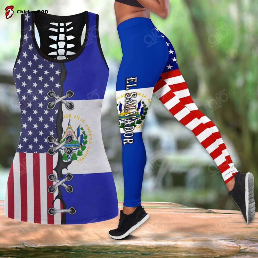 Sport Gift – El Salvador – America Flag Hollow Tank Top or Legging