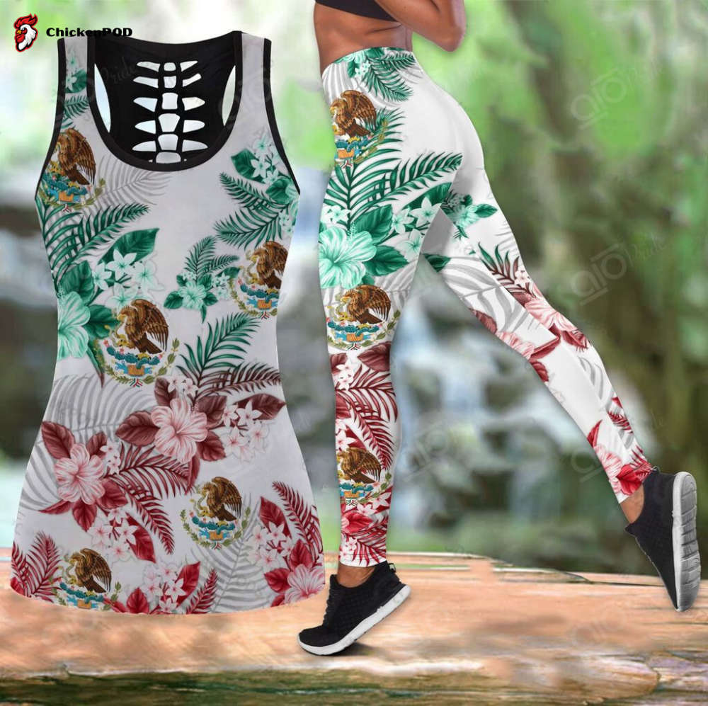 Sport Gift – Mexico Flower & Coat Of Arms Hollow Tank Top or Legging