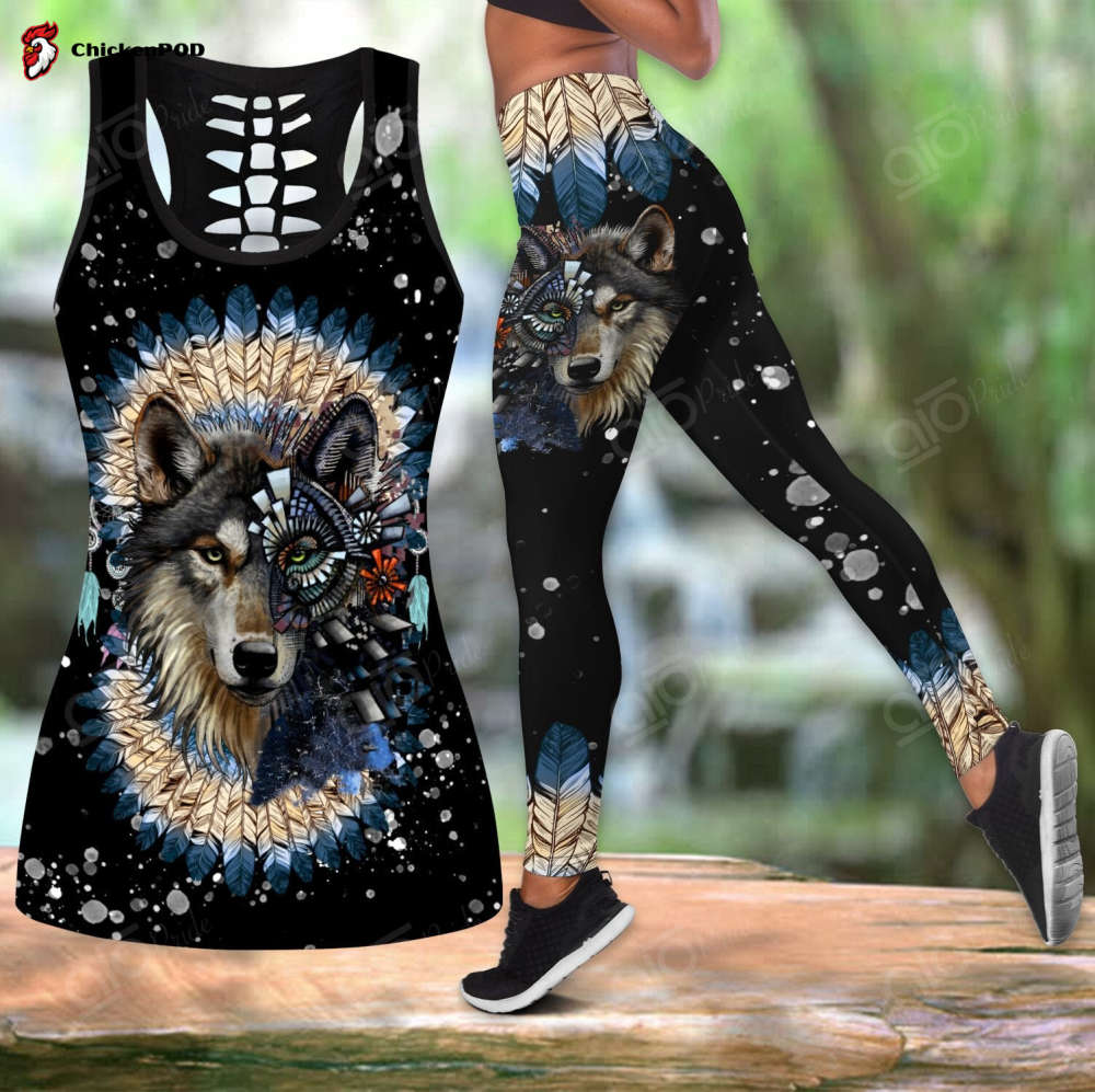 Sport Gift Native Wolf 3D Hollow Tank Top Or High Waist Leggings