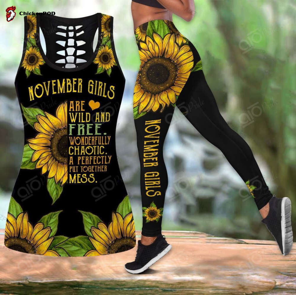 Sport Gift – November Girl With Sunflower Hollow Tank Top Or Legging