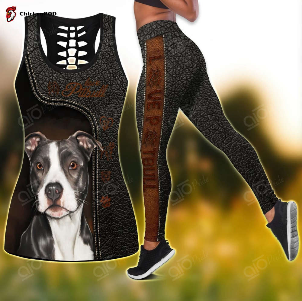 Sport Gift – Pit bull Black Leather Hollow Tank Top or Legging