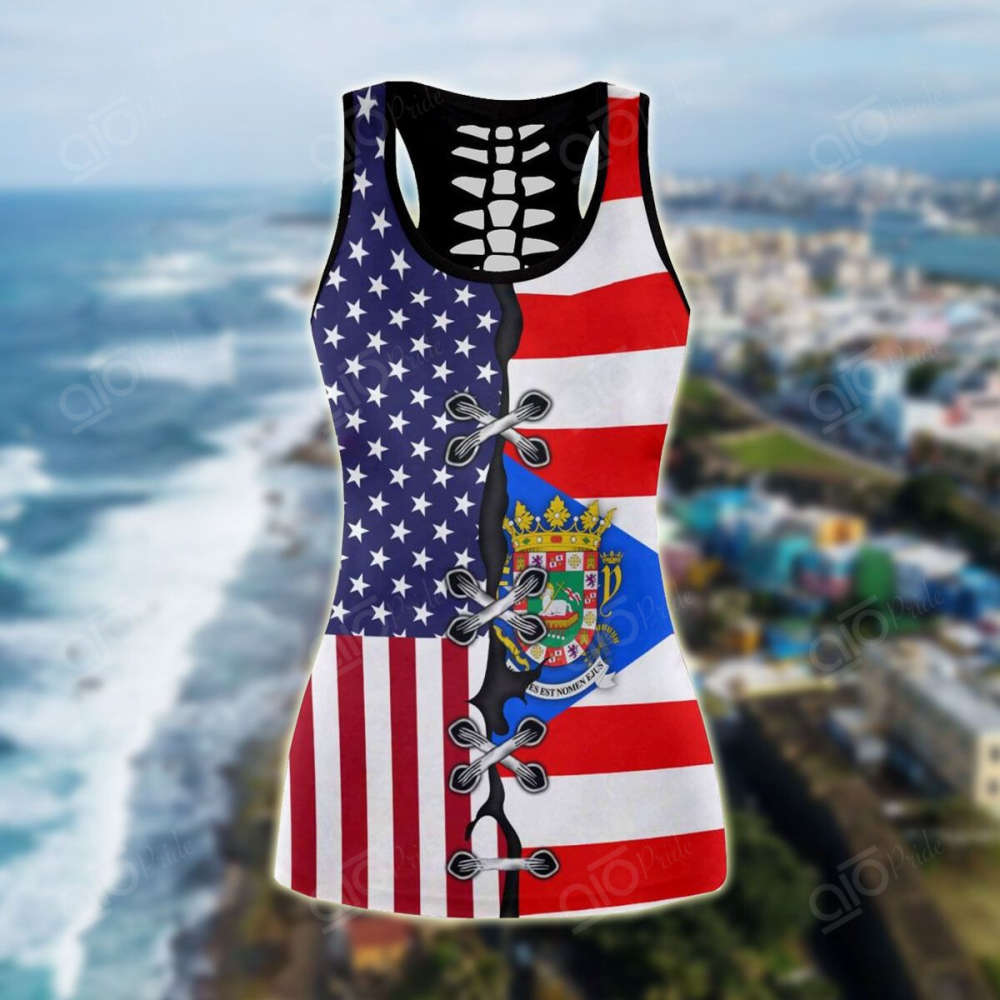 Sport Gift – Puerto Rico – America Flag Hollow Tank Top or Legging