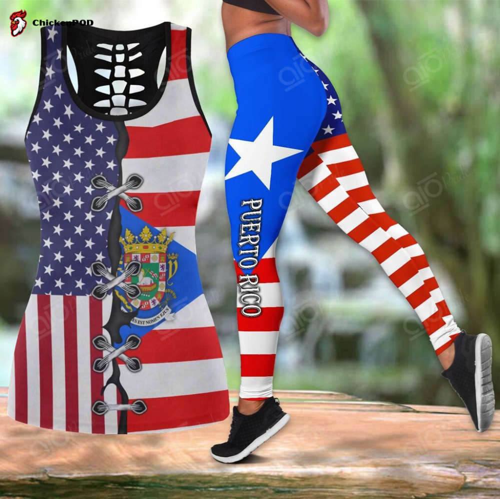 Sport Gift – Puerto Rico – America Flag Hollow Tank Top or Legging