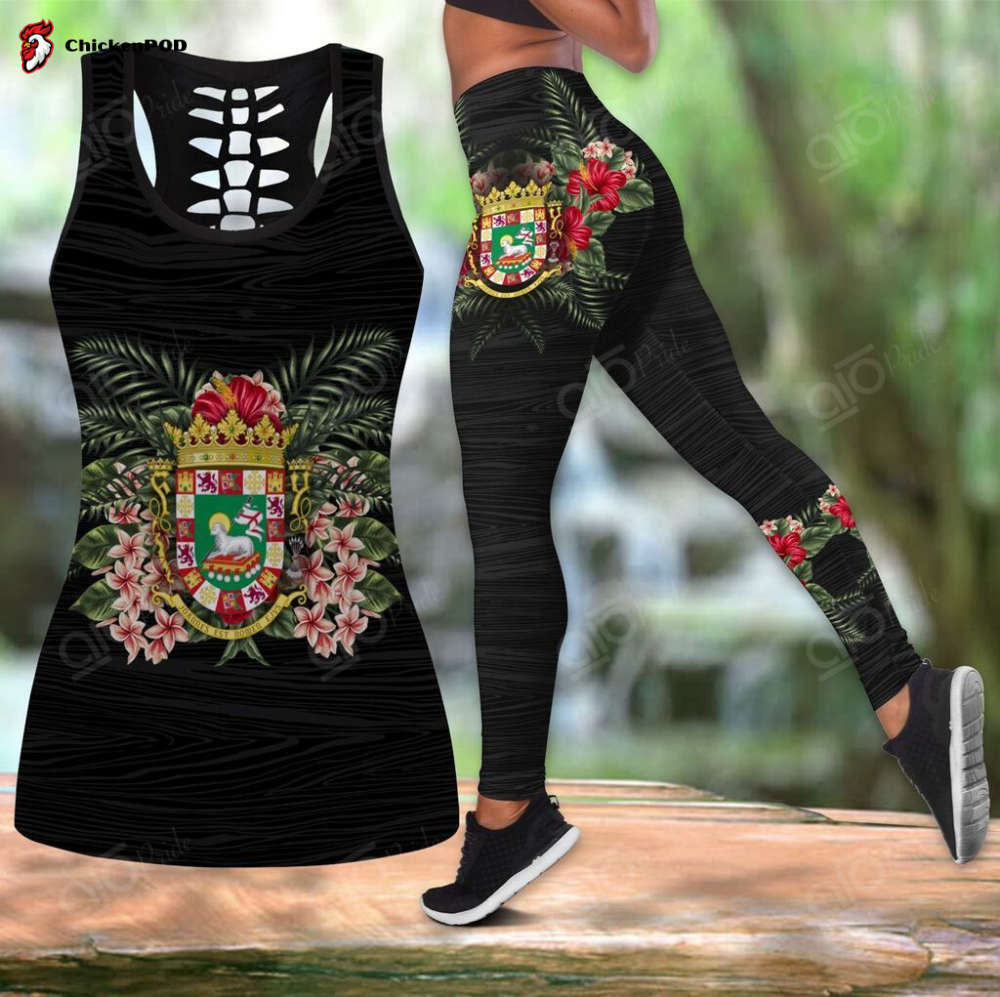 Sport Gift – Puerto Rico Coat Of Arms Flower Hollow Tank Top or Legging