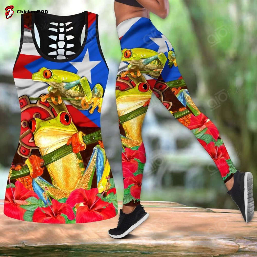 Sport Gift – Puerto Rico Frog & Flower Hollow Tank Top or Legging