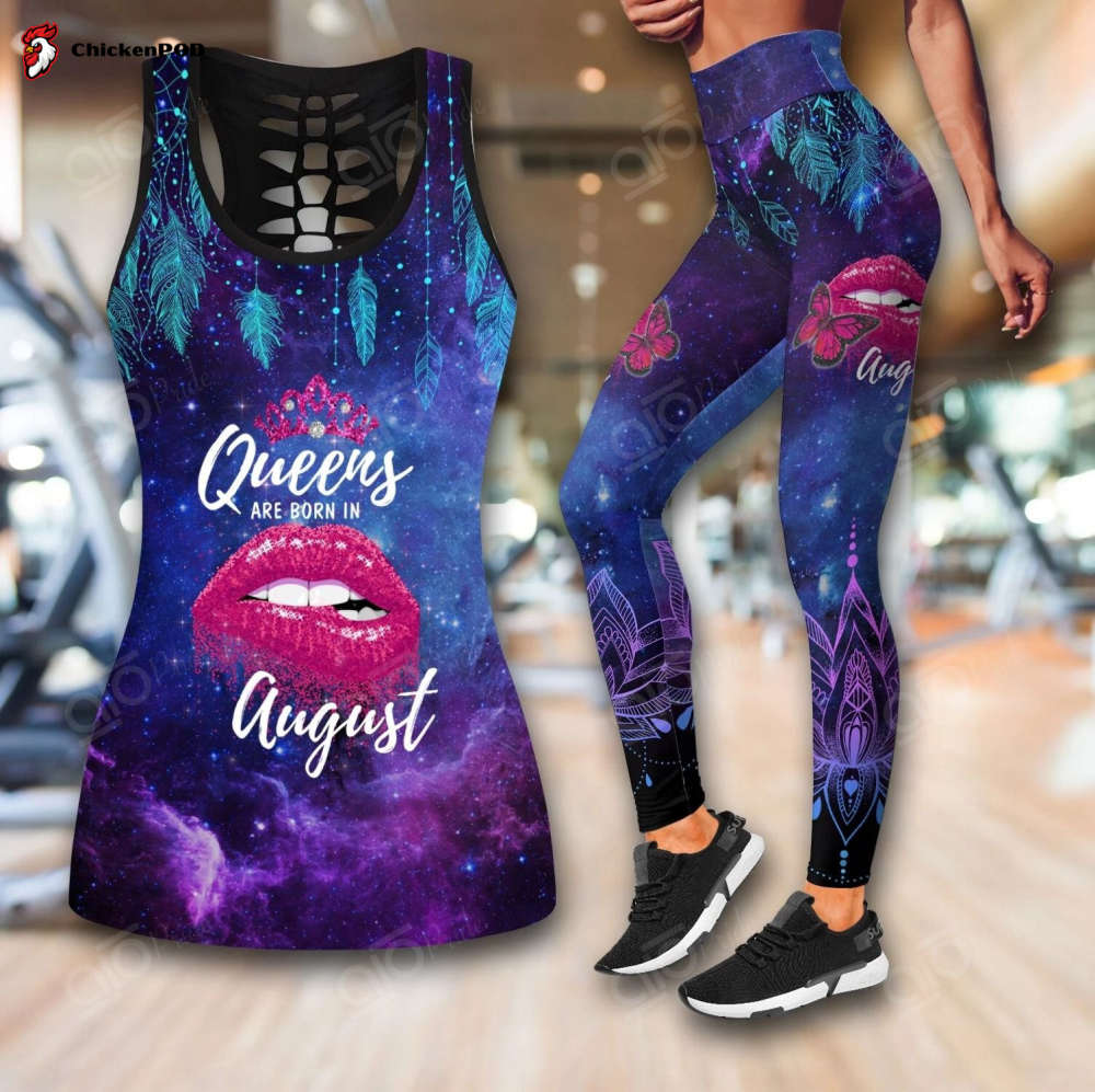 Sport Gift – Queens Are Born In August Galaxy Hollow Tank Top Or Legging