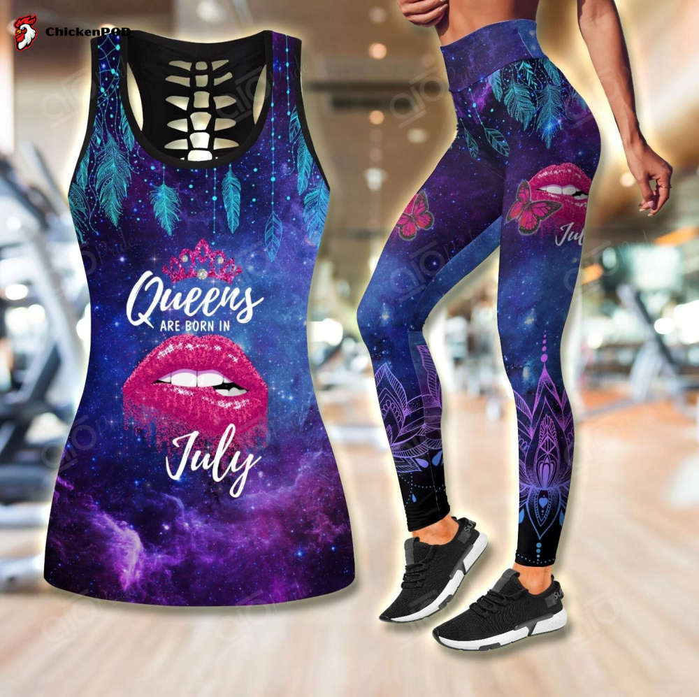 Sport Gift – Queens Are Born In July Galaxy Hollow Tank Top Or Legging