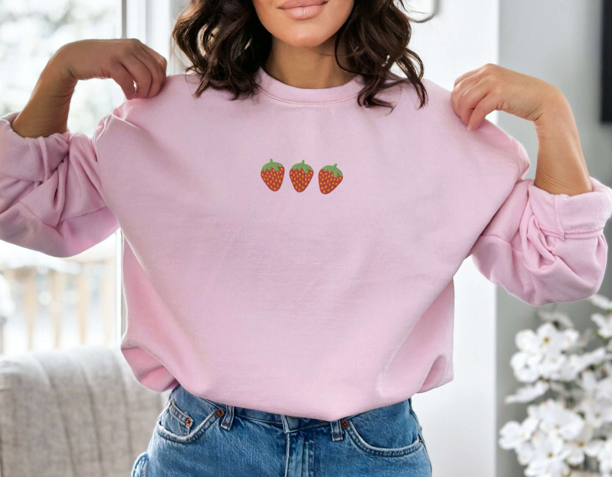 Strawberry Embroidered Sweatshirt: Cute & Minimalistic Fruit Crewneck