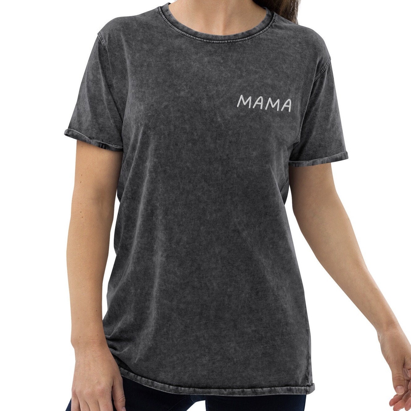 Stylish MAMA Denim T-Shirt Sweatshirt & Embroidery Tee – Trendy Army Green & More!